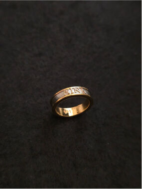 Vtg 1980s Nina Ricci Gold-Tone Two-Tone "NR" Logo Statement Band Ring – Size 4